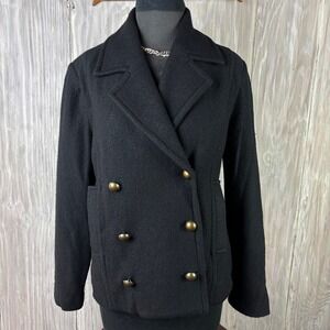 Joie Black Double Breasted Wool Blend Pea Coat Jacket‎ Size S Quiet Luxury Chic